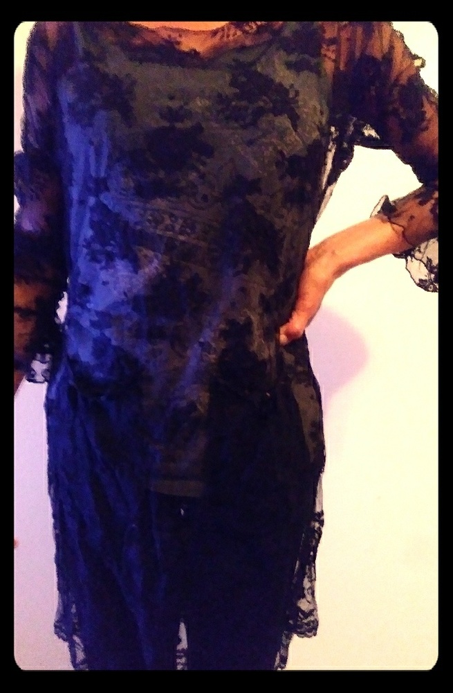 Black Lace Flowery Embroidered Dress